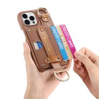 Telefono dėklas su riešo dirželiu, žiediniu stovu, skirtas IPhone 13 12 Mini 16 15 14 11 Pro Max XS XR 7 8 Plus, odinė piniginė su kortelių laikiklio dangteliu For iPhone 15 Pro