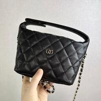 New lunch box bag, caviar cowhide rhombus chain bag, ball pattern leather single shoulder crossbody small bag for women 21cm