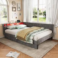 Sofa-lova 140x200 cm - LED ir USB - 2 stalčiai - Aksominė - Pilka