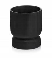 Keramikinis vazonas puodelio formos, juodas matinis rievėtas 13 cm, 13 cm