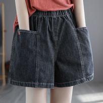 Summer Plus Size Denim Shorts Women's Big Pockets Loose and Thin All-match Wide-leg Pants Elastic Waist Shorts XXL juoda