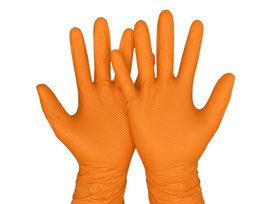 GRIP vienkartinės nitrilinės pirštinės ORANGE - MAX STRONG 9,0 g. 50vnt M- 8 dydis