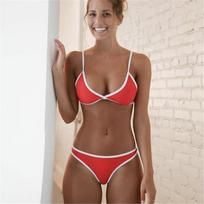 WTEMPO Sexy Women Push Up Bikini 2 Pcs Lace Bandage Swimsuit Summer Casual Bathing Suit S raudona