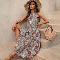 2026 TikTok-Inspired European and American Resort Style Sleeveless Tassel Dress for Women S oranžinė