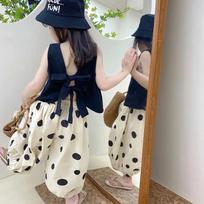 Children's Suit Summer Wear Thin Girls Butterfly Dew Back Vest Sleeveless Casual Pants Lantern Pants Wide Leg Pants Korean Two Piece Set 140 black