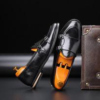 Fashion Men Loafer New Handmade Retro double monk buckle straps Casual Shoes Men Moccasins For Men Leather Flat Shoes 6 juoda