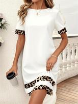 European-American Leopard Print Patchwork Bodycon Dress - Women's Autumn/Winter Long Sleeve Slim Fit. M juoda