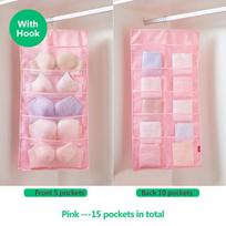 Underwear Storage Bag Wall-mounted Hanging Bag Bra Socks Storage Bag Wardrobe Dormitory Hanging Fabric Storage Artifact Dust-proof Storage Bag 5+10pockets rožinė