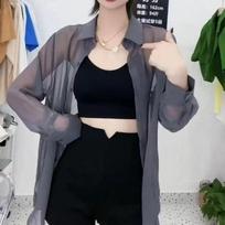 WTEMPO Chiffon Women Shirt Summer Sunscreen Clothes Thin Loose Long Sleeve Shirt Coat Lightweight Versatile Cardigan L abrikosas