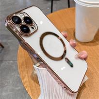Prabangus Magsafe magnetinio įkrovimo skaidrus silikoninis dėklas, skirtas iPhone 16 15 14 Plus 13 12 11 Pro Max Plating, atsparus smūgiams minkštas dangtelis iPhone 14 Pro Max juoda