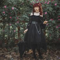 Moteriška Lolita gotikinė suknelė mergaitei, raukinta tinklinė pūsta rankovė Steampunk Cosplay netaisyklingos juodos vintažinės suknelės mados L Skirt length: 110cm
