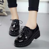 Black Patent Leather Thick Bottom Lacing Women's Loafer Shoes Casual Commuting Harajuku Retro England Style Mary Jane's Shoes 35 juoda