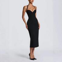 Slim-Fit Low-Cut Backless Dress, European & American Style Medium raudona