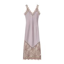 Elegant French Satin Dress with Eyelash Lace for Spring 2026 - Women's European & American Style Extra Small juoda