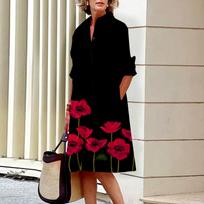 2023 Retro Floral Single-Breasted Shirt Dress for Urban Women 2XL