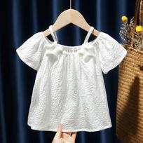 Girls' Dress Strapless Sling Baby Chiffon Short-sleeved T-shirt, Baby and Child Western Style Shirt Top 130 balta