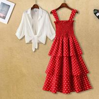 Dot Sling Mid-length S-XXXXL Women's Summer Dress Chiffon Vacation Sandy Beach Daily Wear Sundress S raudona