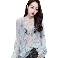 Hollow Women's Sweater Sexy Net Shirt Loose Lazy Wind Bottoming Shirt Ripped Knit Sweater Women's Sunscreen Shirt Sexy Perspective Dress L