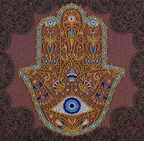 Karoliukų siuvinėjimo rinkinys „Auksinė Hamsa“ 20x20 cm Abris Art