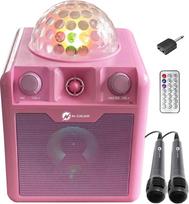 Karaoke Bluetooth kolonėlė su 2 mikrofonais ir disko šviesomis, rožinė, 410