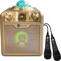 Karaoke Bluetooth kolonėlė su 2 mikrofonais ir LED šviesos-žvaigždžių efektais, aukso spalvos, 710