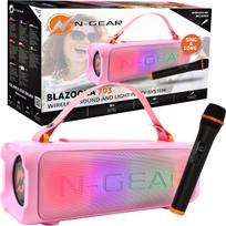 Nešiojama karaoke Bluetooth kolonėlė su belaidžiu mikrofonu ir LED efektais „Blazooka 703P”, rožinė