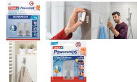 tesa Powerstrips Haken ZOOM WATERPROOF Small, Metall, silber geeignet für die Verklebung auf Fliesen, Glas etc. auch für - 1 Stück (59777-00000-00)