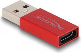 Delock - USB-Adapter - USB Typ A (M) zu 24 pin USB-C (W) - USB 3.2 Gen 2 - 5 V - 900 mA - bis zu 10Gbps Datentransferrate - Rot (60044)