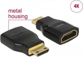Delock Adapter High Speed HDMI with Ethernet - HDMI Mini-C male > HDMI-A female 4K - HDMI-Adapter - HDMI weiblich zu 19 pin mini HDMI Type C männlich - Schwarz - 4K Unterstützung (65665)