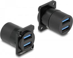 Delock - D-Type - USB-Steckdosenmechanismus - USB 3.2 Gen 1 - USB - 2 USB-Anschlüsse - Schwarz
