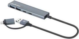 Manhattan 4-Port USB A/C Hub 2x USB-A USB-C Ports - Hub - 4-Port (181075)