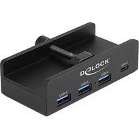 Delock External USB 5Gbps 4 Port Hub 3 x USB Type-A and 1 x USB Type-C™ with locking screw, USB Hub black 64284