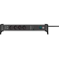 Brennenstuhl Alu-Office-Line 4-way power strip for the desk, black/aluminum, 1.8 meter cable, 60,000A surge protection, 2x USB-A 1391020410