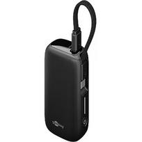 Goobay power bank 5,000 mAh, integrated USB-C cable 13cm, 20 watt black, 5 Ah, 1x USB-A, 1x USB-C, PD, QC 76250