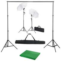 Fotostudijos komplektas su fonu šviestuvais ir skėčiais