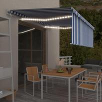 Markizė su uždanga/LED/vėjo jutikliu mėlyna/balta 4x3m