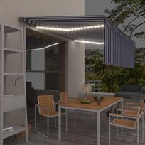 Markizė su uždanga/LED/vėjo jutikliu mėlyna/balta 4x3m