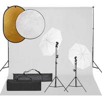 Fotostudijos rinkinys su šviestuvais fonu ir reflektoriumi
