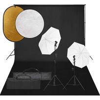 Fotostudijos rinkinys su šviestuvais fonu ir reflektoriumi