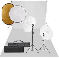 Fotostudijos rinkinys su šviestuvais fonu ir reflektoriumi