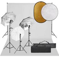 Fotostudijos rinkinys su šviestuvais fonu ir reflektoriumi