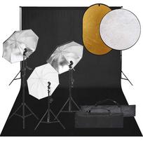 Fotostudijos rinkinys su šviestuvais fonu ir reflektoriumi