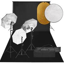 Fotostudijos rinkinys su šviestuvais fonu ir reflektoriumi
