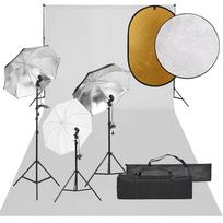 Fotostudijos rinkinys su šviestuvais fonu ir reflektoriumi