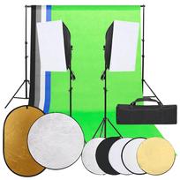 Fotostudijos rinkinys su šviestuvais fonu ir reflektoriumi