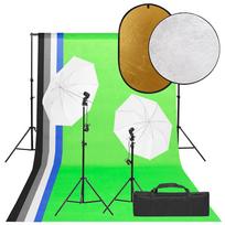 Fotostudijos rinkinys su šviestuvais fonu ir reflektoriumi