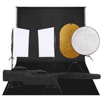 Fotostudijos rinkinys su šviestuvais fonu ir reflektoriumi