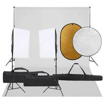 Fotostudijos rinkinys su šviestuvais fonu ir reflektoriumi