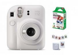 Momentinis fotoaparatas instax mini 12  CLAY WHITE + PRIEDŲ rinkinys (DĖKLAS, ALBUMAS, RĖMELIAI SU SEGTUKAIS) + instax mini glossy (10p