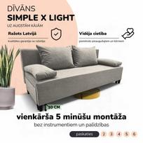 Dvivietis išskleidžiamas sofa Simple X Light, be porankių, Podrez, šviesiai pilka